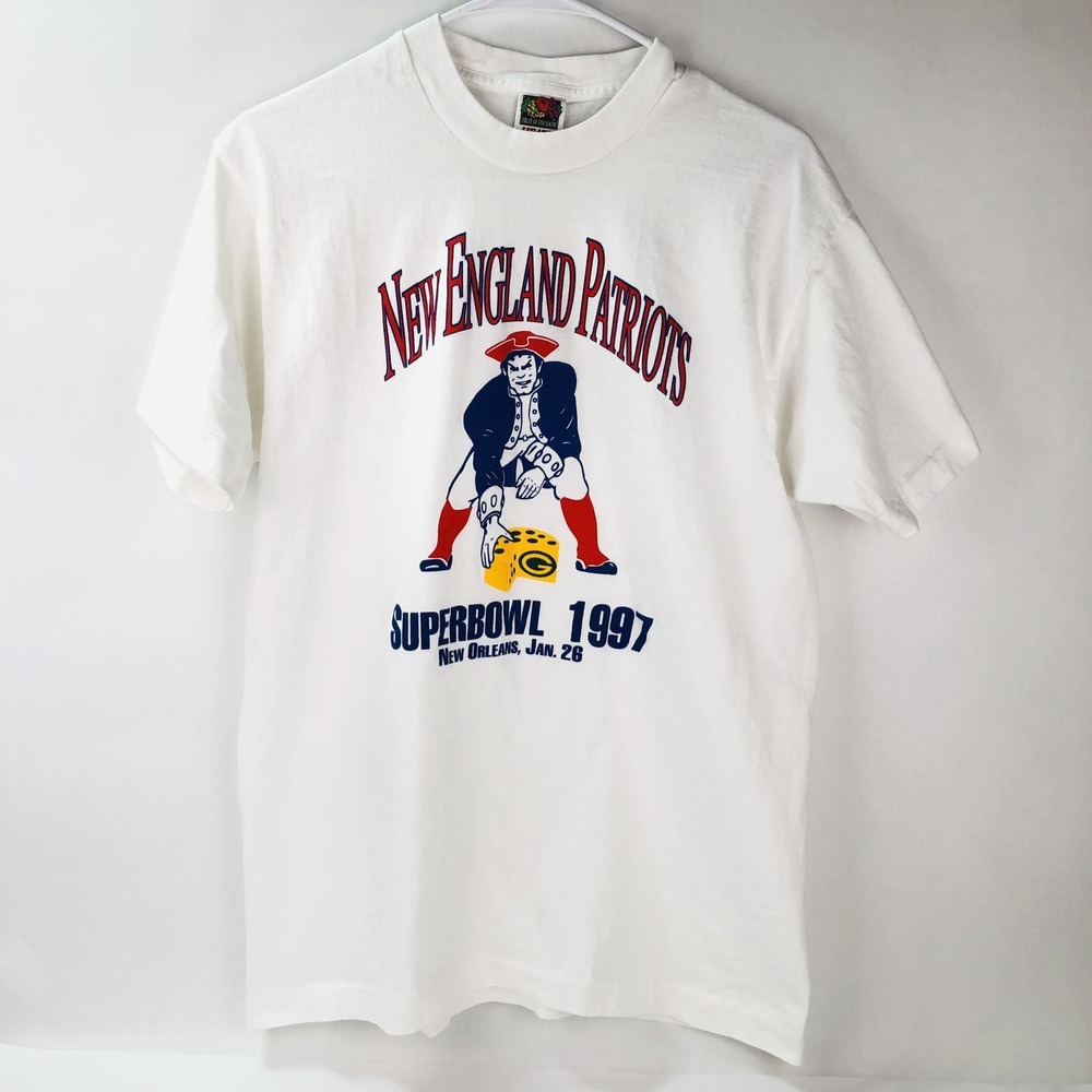 Vintage 1997 Super Bowl XXXI T-Shirt Patriots NFL White Fruit of the Loom L